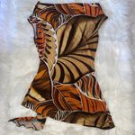 Cache  Orange Brown and White Cowl Neck Abstract Top With a Tie Up Side Bow Photo 4