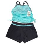 Large Two Piece Swim Set Tank/Short Gray/Teal NWT Gray Photo 3
