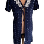 Vintage‎ Joanna Navy & White Polka Dot Robe Peignoir Puff Sleeve Retro Blue Size L Photo 0