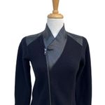 Eileen Fisher Moto Jacket Long Sz PP Petite Merino Wool Leather Zip Minimalist Photo 2