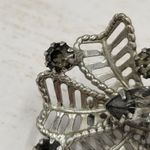 Vintage Silver Coated Flower Brooch Pin With Center Gemstone Six Petals Sparkle Photo 5