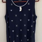 Talbots NWT  Navy Tank Top with White Tennis Racket Embroidery Size Large Photo 0