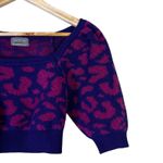 Urban Outfitters Leopard Print Cropped Sweater Womens M Purple Puff Sleeve Y2K Photo 2