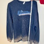 Gildan Women's Blue Graphic Sweater crewneck sweatshirt bleach detail “mama” large Photo 2