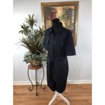 Sandra Darren  Dress 16 Navy Blue Pinstripes Button Closure Collared Short Sleeve Photo 6