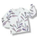 Loft  Paisley Raglan V Neck Pullover Sweater White Purple Petite Small Photo 11