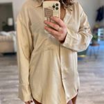 Abercrombie & Fitch Abercrombie satin button down shirt long sleeve top champagne beige metallic Photo 5