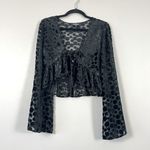 Lulus  You Got This Black Velvet Polka Dot Tie Front Crop Top Small Photo 4