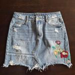 Y2K Zuiki Distressed Floral Embroidered Denim Mini Skirt M Size M Photo 0