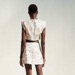 ZARA neutral tan camo linen blend cropped boxy fit short sleeve top size large Photo 1