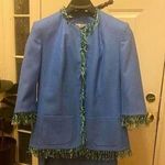 VINTAGE BLEYLE CORNFLOWER BLUE FRINGED 2 PIECE SKIRT SUIT SIZE 8 Size M Photo 0