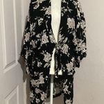 Spiritual Gangster Boho Black White Taupe Floral Maya Tie Front Kimono OS Photo 1