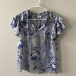 Joie flutter sleeve tie front blue floral short sleeve shirt S Photo 2