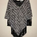Two by Vince Camuto Black and White Fringe Poncho Sweater Size S/M Photo 0