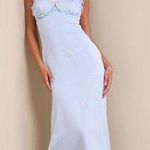 Lulus  Blue Dreamy Crush Crinkle Satin Ruffled Midi Dress Photo 4