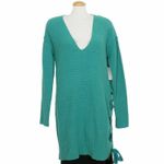 Free People  Blue Heart It Laces Chenille Cotton Blend Sweater sz Med Photo 7