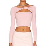 NWT SER.O.YA Artemis Pastel Pink Long Sleeve Cut Out Crop Top Size XS Photo 0