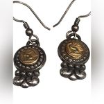 Brighton Rare Two Tone Hooked Women’s Designer Coin Earrings Vintage 90s Jewelry Photo 1