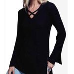 Free People Criss Cross Sweater Longline Flare Sleeves Women’s Size XS Black New Photo 0
