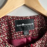 Sag Harbor Burgundy Tweed Jacket Blazer Gold Buttons Career Chic Size 12 Red Photo 2