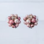 Vintage Clip On Earrings Dark Pink & Dusky Pink Tones Cluster Photo 0