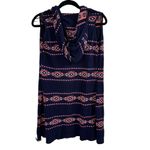 Say What? Say What Open Front Cardigan Womens Size M Sleeveless Hooded Blue Navajo Aztec Photo 4