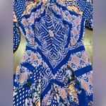 Free People  Seven Wonders mini dress blue boho print party revolve $148 cutout Photo 4