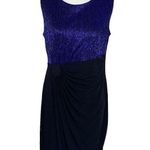 Enfocus Studio  Blue Metallic Black Dress Size 12 Cocktail Party Wedding Guest Photo 6