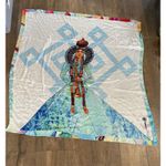 100% Silk Scarf Mongolian Art Print Woman with Instrument Large Square Wrap Photo 1