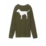 PINK - Victoria's Secret  Army Green White Dog Logo Cutout Campus Shirt Small Photo 5