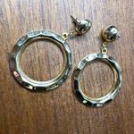 Vintage Womens Circle Hoop Stud Dangle Earrings Gold Tone Metal 70s 80s Photo 1