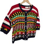 Carroll Reed Women's M Nautical Knit Cardigan Button Up Cotton Colorful 90's Black Size M Photo 7