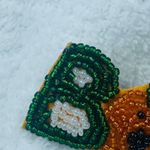 BOO Pumpkin Halloween Jewelry Pin Brooch Seed Bead on Leather Like Backing Photo 2