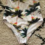 Womens Sexy V Neck Backless One Piece Coconut Palm Tree Print Swimsuit White Size XL Photo 7