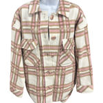 RND Plaid Flannel Shacket Shirt Jacket Pink‎ Beige White Womens Medium Pink Photo 0