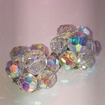 Vintage Clear AB Crystal Beads Round Cluster Beaded Boho Clip On Earrings Photo 5