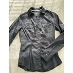 EXPRESS Womens The Essential Button Up Shirt Long Roll Tab Sleeve Black Size XS Photo 5