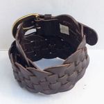 Gap Woven Braided Cow Leather Belt-Small-Wide-Brass Buckle-Dark Brown-Boho Photo 2