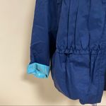 Tahari 🛍️ Navy Blue Mint 3/4 Sleeve Hoodless High Collar Ruffle Frill Jacket L Photo 5