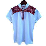 IZOD  Women's Size M Shirt Short Sleeve White Red‎ 1/4 Zip Golf Collarless Flaw​​ Photo 0