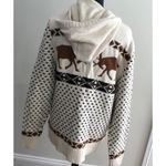 American Eagle  Outfitters Womens Hooded Sweater M Deer Knit Acrylic Cotton Beige Photo 7