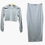 superdown  Lena SET Cropped Top Skirt Ribbed Long Sleeve Blue Womens Size XXS Photo 2