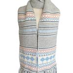 Lands' End Womens Soft Knit Tassel Scarf Geometric Pattern In Pastel Blue & Pink Photo 2