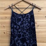Vintage Steppin Out Sz Small Navy High Neck Crushed Velvet Mesh Filigree Dress Blue Photo 5