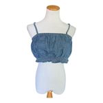 American Eagle NWT Womens  Outfitters Blue Denim Chambray Ruffle Crop Top - Sz M Photo 2