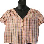 a.n.a  Women's Box Cut Plaid Blouse - Size Petite XL - Short Sleeve Button Front Photo 4