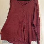 NEW Gibson Look Burgundy Rib Waffle Knit Henley Long Sleeve Top Photo 2