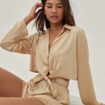 Nasty Gal  Satin Tie Front Pyjama shorts Set in Champagne Photo 9