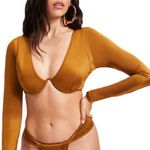 Good American NWT  Showoff Long Sleeve Underwire Bikini Top BRONZE BROWN Photo 0