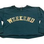 Anthropologie Weekend Crop Sweatshirt M Cottagecore Athleisure Green Jumper Photo 0